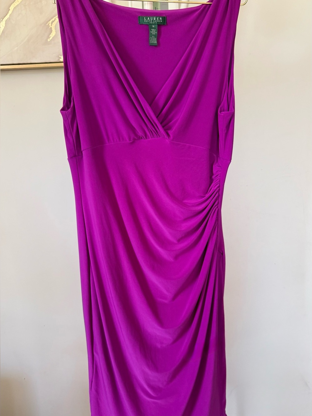 Ralph Lauren Sleeveless Faux-Wrap Midi Dress in Magenta size 14